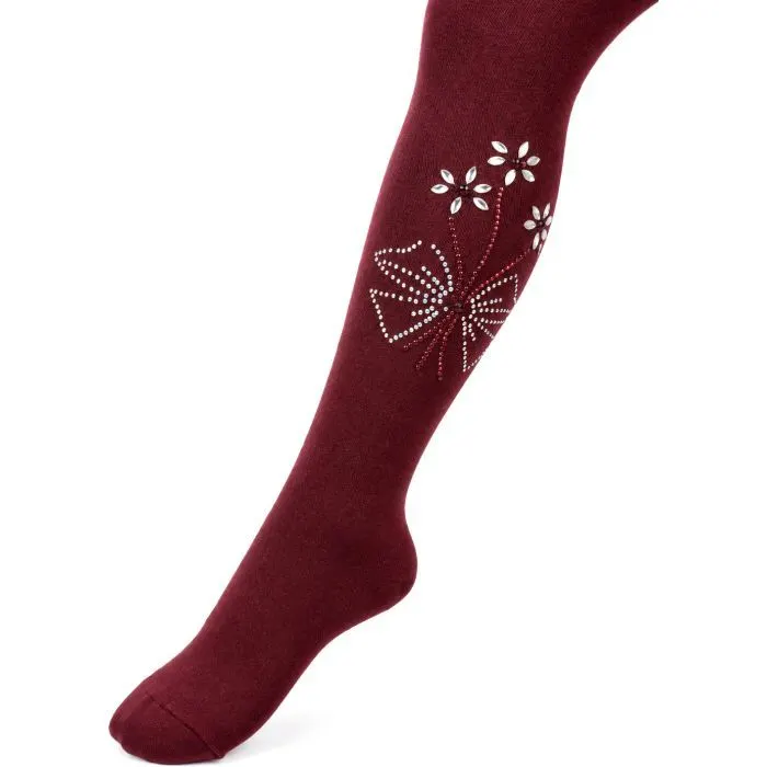Колготки детские BNM с цветами из страз (M0C0302-1163-9G-red)