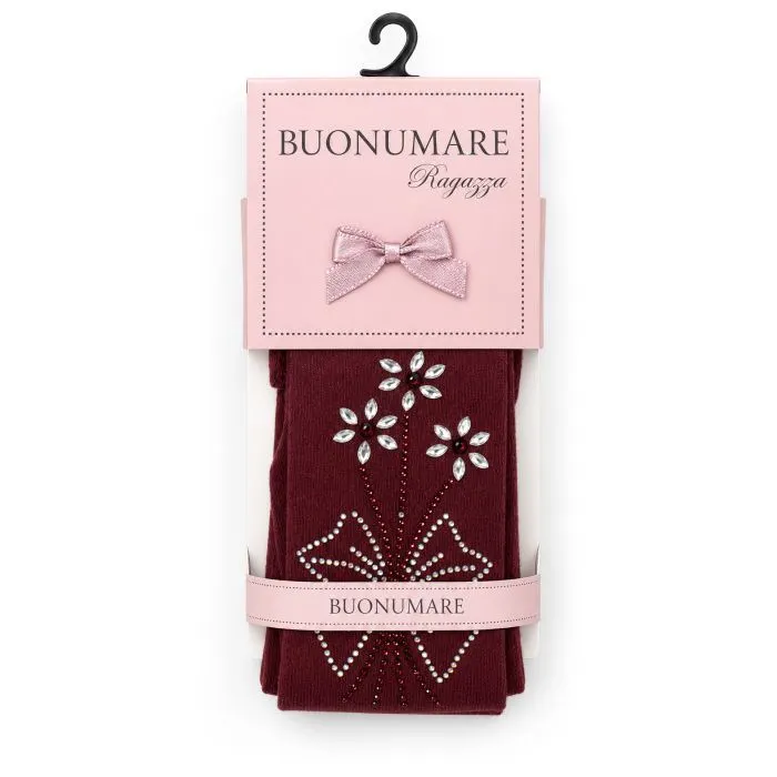 Колготки детские BNM с цветами из страз (M0C0302-1163-9G-red) изображение 3