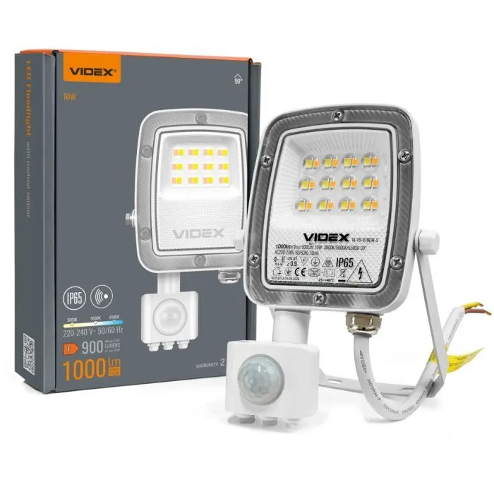 Прожектор Videx F5 10W 3000-5000-6500K з датчиком руху 230V White (VL-F5-010CW-S) зображення 12