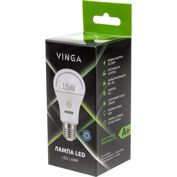 Лампочка Vinga VL-A60E27-154L-HLE зображення 4