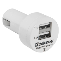 Зарядное устройство Defender ECA-15, 2*USB, 5V/2.1+1A, White (83561)
