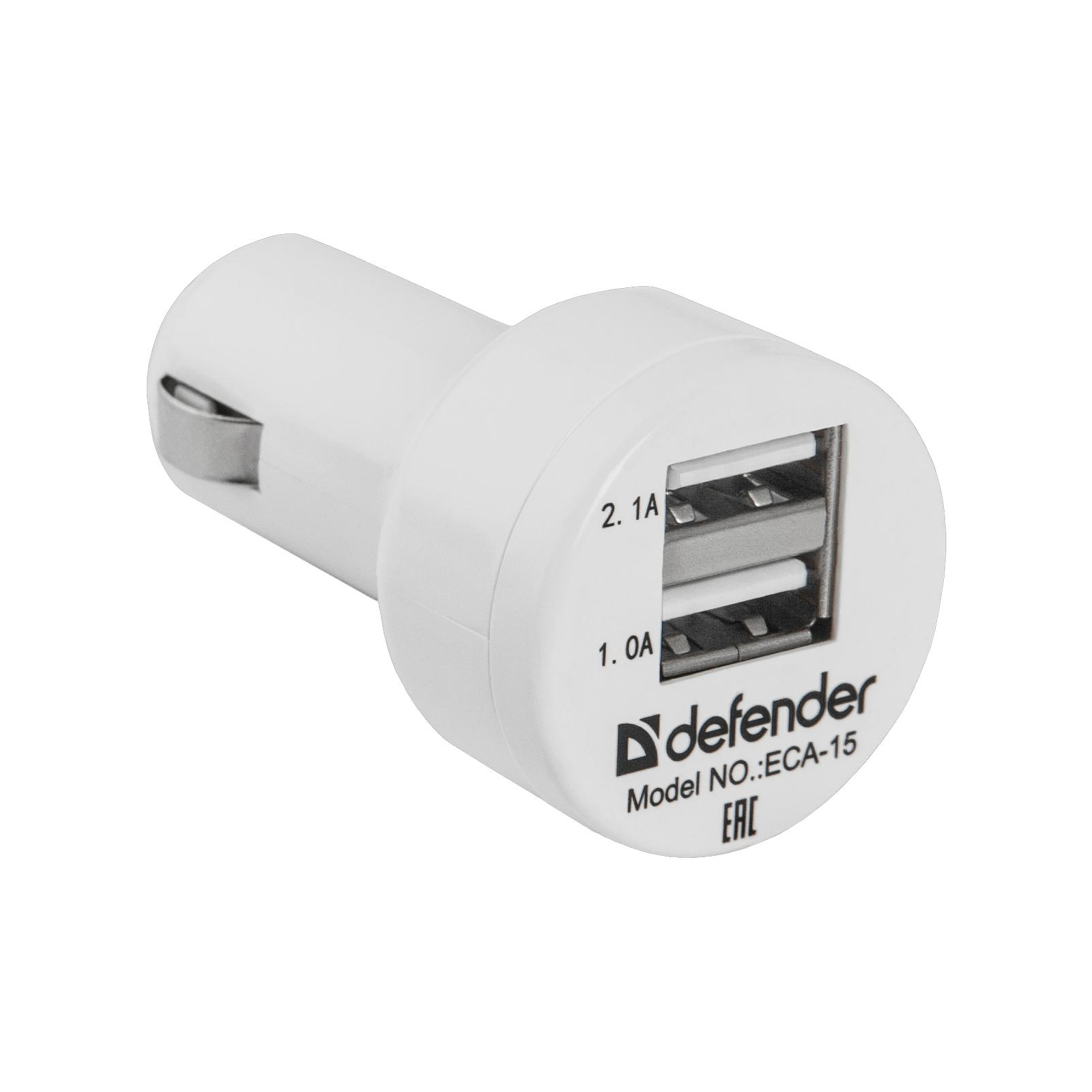 Зарядний пристрій Defender ECA-15, 2*USB, 5V/2.1+1A, White (83561)