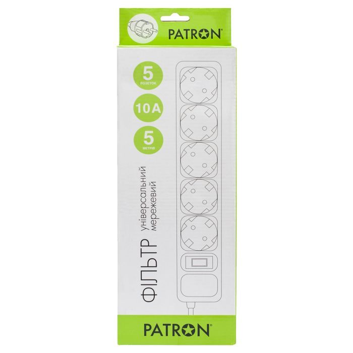Сетевой фильтр питания Patron 5m (SP-1055W), 5 розеток White (EXT-PN-SP-1055W) изображение 2