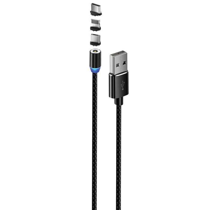 Дата кабель USB 3в1 (Lightning+MicroUSB+Type-C) Magnet only charge ColorWay (CW-CBUU020-BK) изображение 2