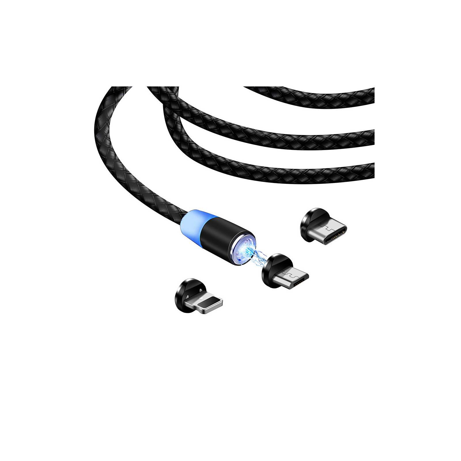Дата кабель USB 3в1 (Lightning+MicroUSB+Type-C) Magnet only charge ColorWay (CW-CBUU020-BK) изображение 3