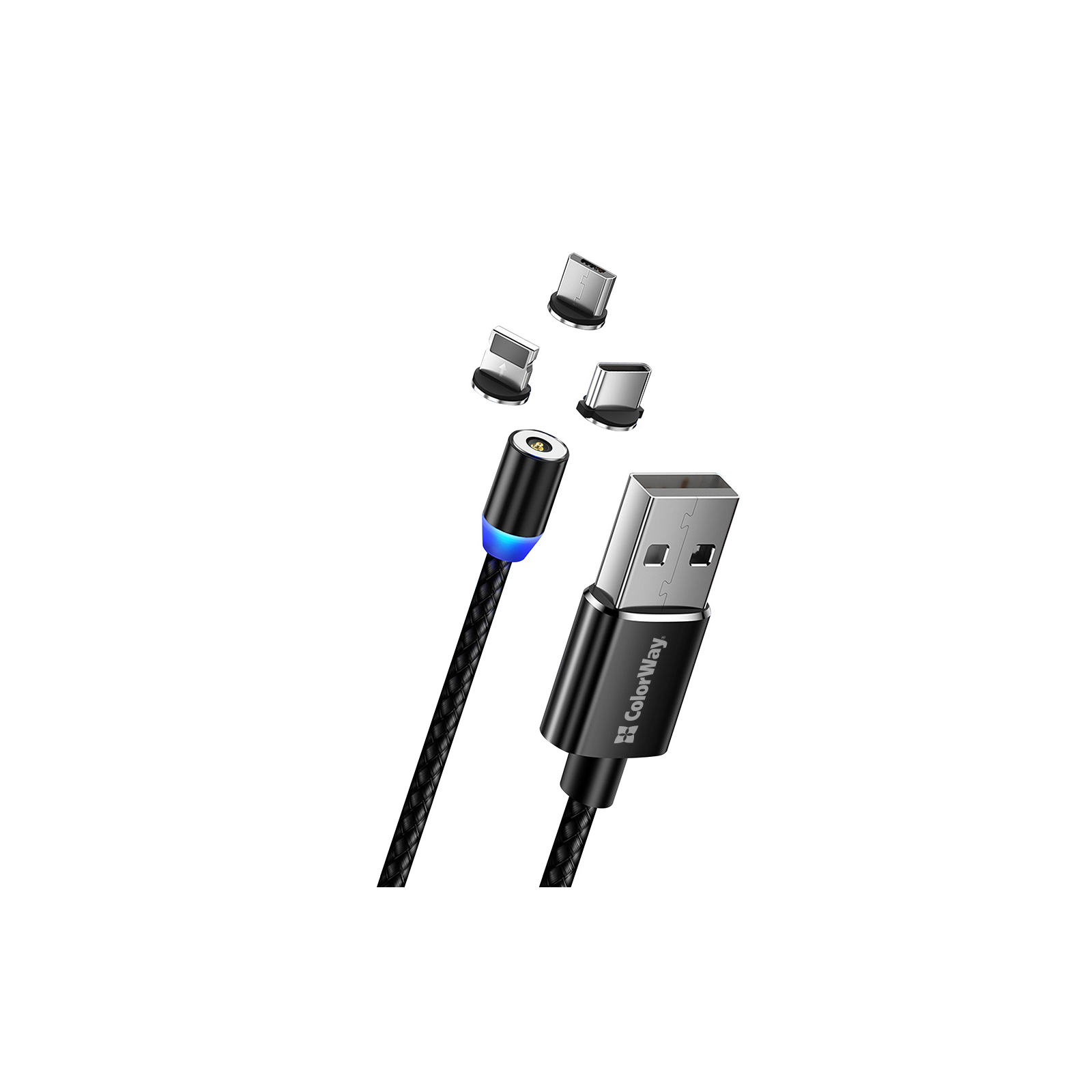 Дата кабель USB 3в1 (Lightning+MicroUSB+Type-C) Magnet only charge ColorWay (CW-CBUU020-BK) зображення 4