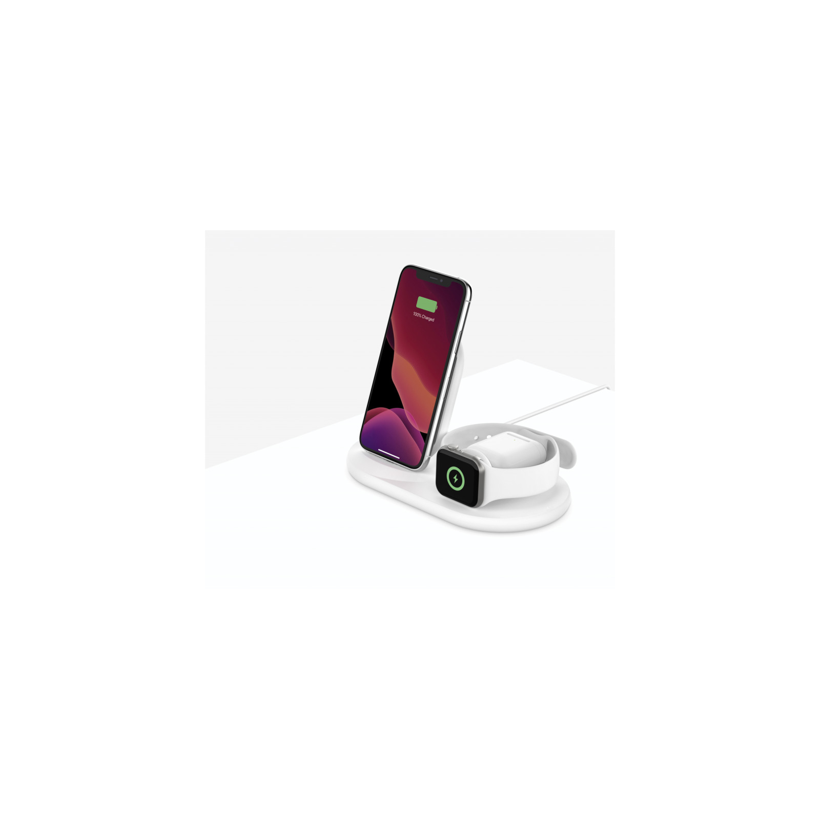 Зарядний пристрій Belkin 3-in-1 Wireless Pad/Stand/Apple Watch, white (WIZ001VFWH) зображення 6