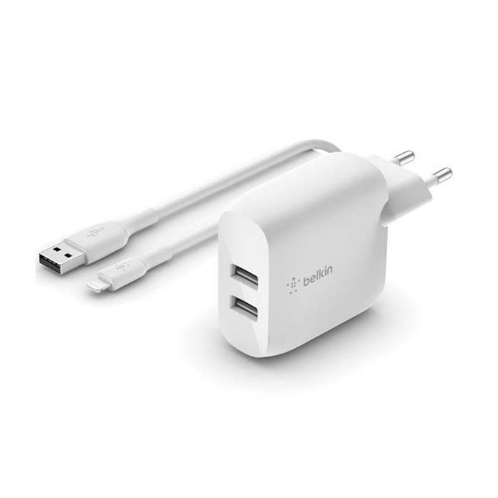 Зарядное устройство Belkin Home Charger 24W DUAL USB 2.4A, Lightning 1m, white (WCD001VF1MWH)
