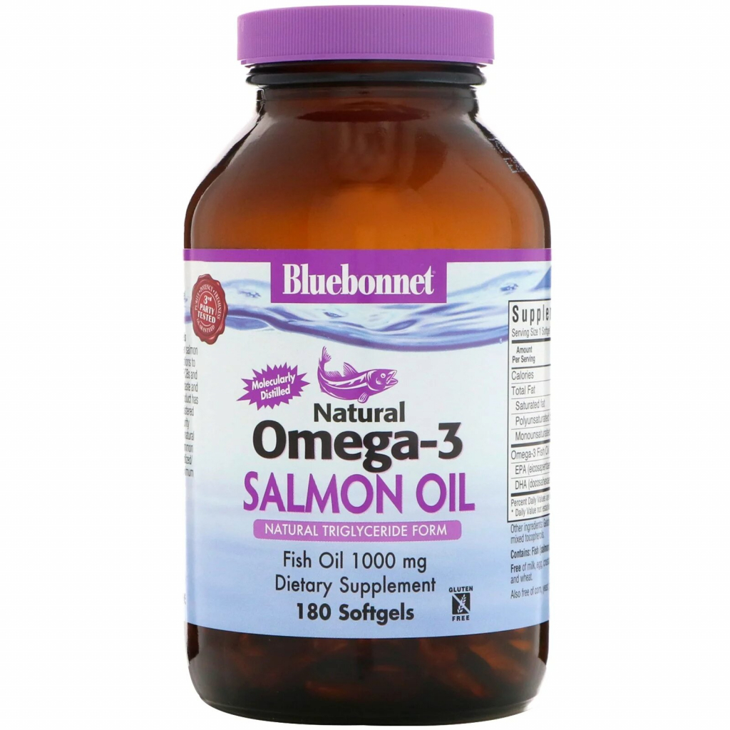 Жирні кислоти Bluebonnet Nutrition Натуральна Омега-3 з лососевих Жира, 180 желатинових (BLB-00953)