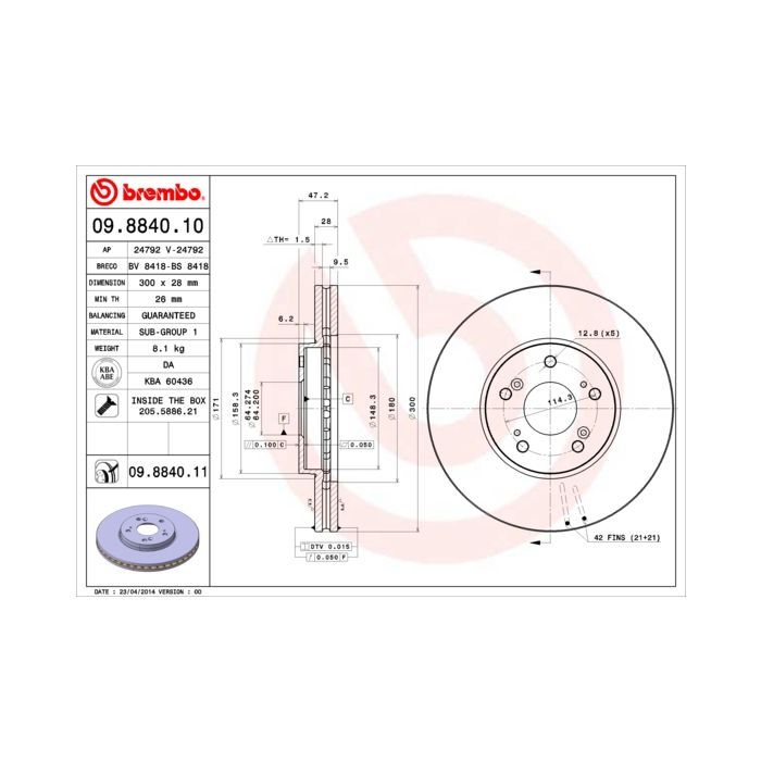 Гальмівний диск Brembo 09.8840.11