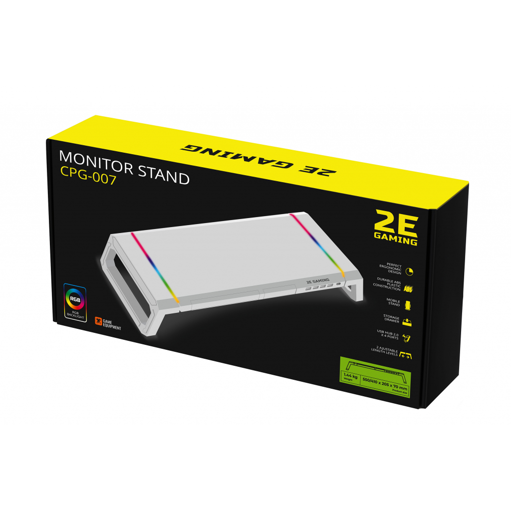 Подставка для монитора 2E GAMING, USB hub, backlight / RGB, White (2E-CPG-007-WT) изображение 2