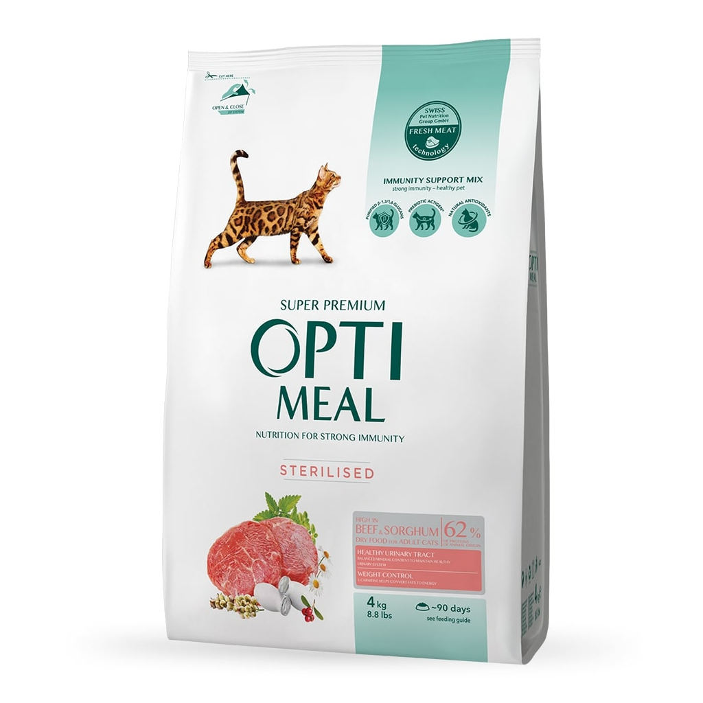 Сухой корм для кошек Optimeal для стерилизованных/кастрированных с говядиной и сорго 4 кг (4820215364348)