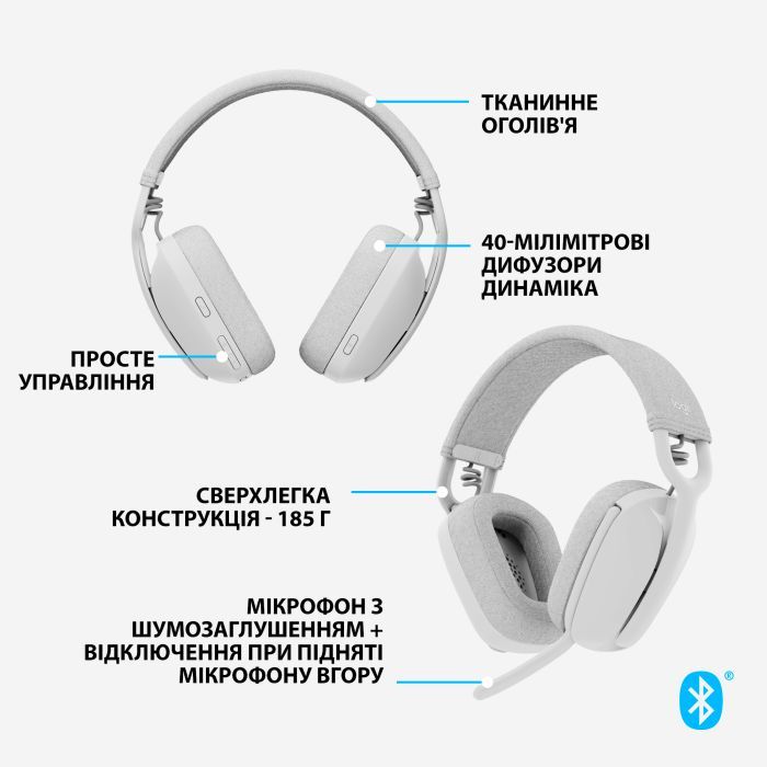Наушники Logitech Zone Vibe 100 Wireless Off-White (981-001219) изображение 6