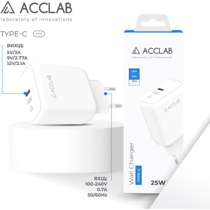 Зарядное устройство ACCLAB AL-TC125 1хType-C 5В/3A/25W QC/PD3.0 (1283126538841) изображение 3