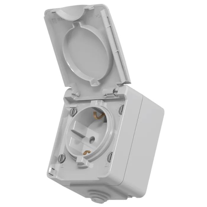 Розетка Videx BINERA IP65 наружная 1ая с заземлением сера