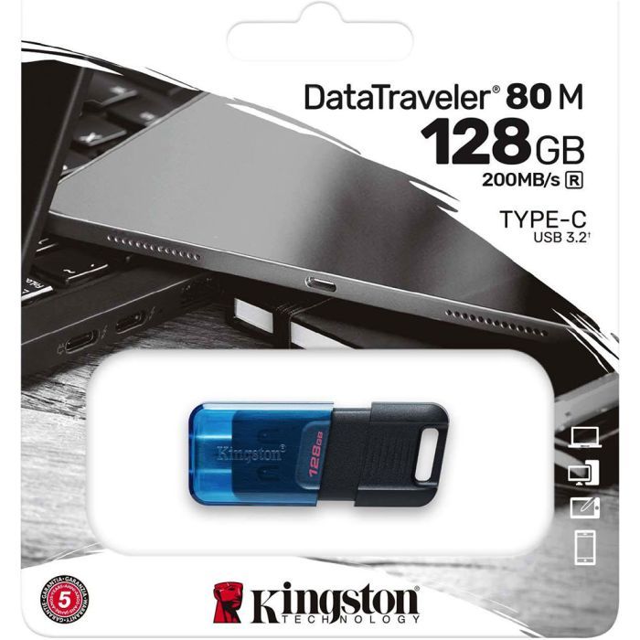USB флеш накопитель Kingston 64GB DataTraveler 80 M USB-C 3.2 Blue/Black (DT80M/64GB) изображение 4