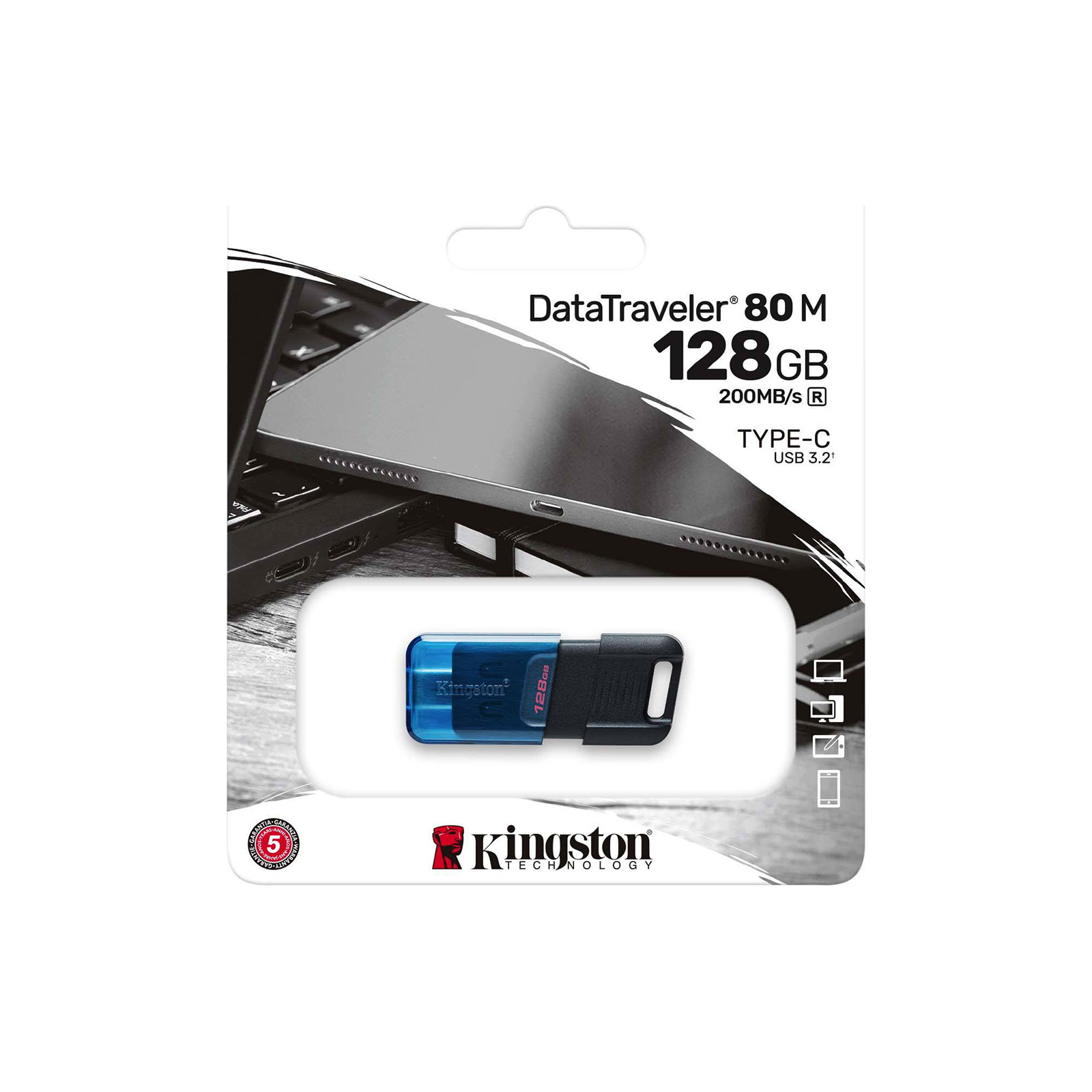 USB флеш накопитель Kingston 64GB DataTraveler 80 M USB-C 3.2 Blue/Black (DT80M/64GB) изображение 4