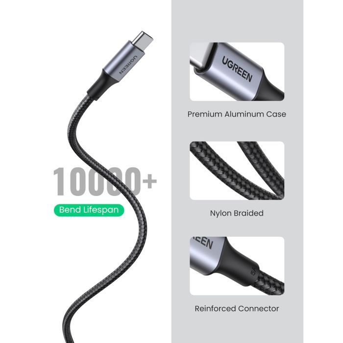 Дата кабель USB-C to USB-C 3.0m 5A 100W US316 Black Ugreen (90120) зображення 6