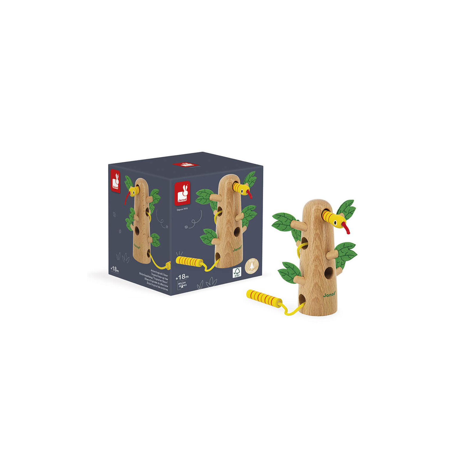 Развивающая игрушка Janod Шнуровка дерево тропик (J08265)