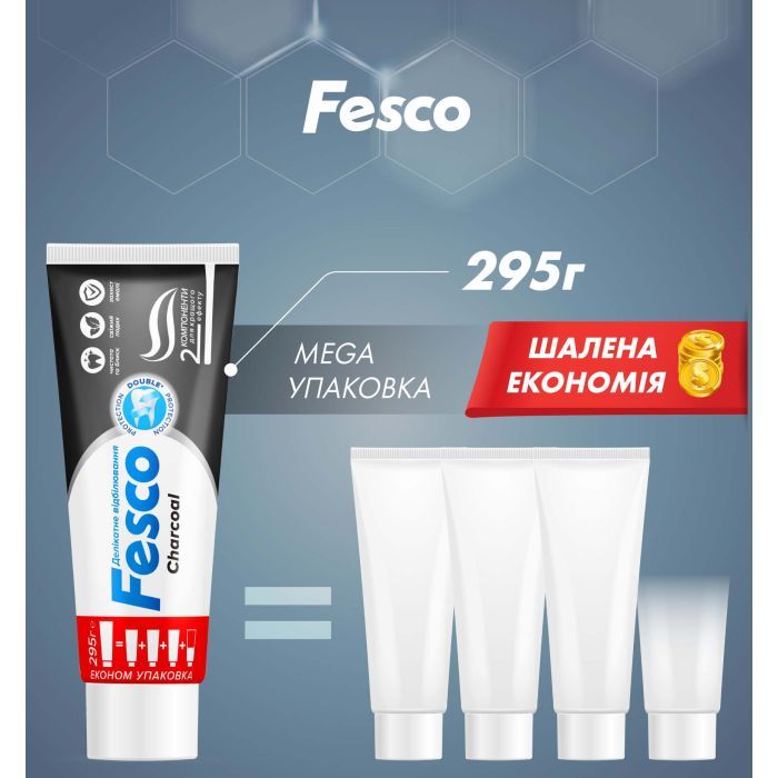 Зубна паста Fesco Charcoal Делікатне відбілювання 250 мл (4823098414056) зображення 2