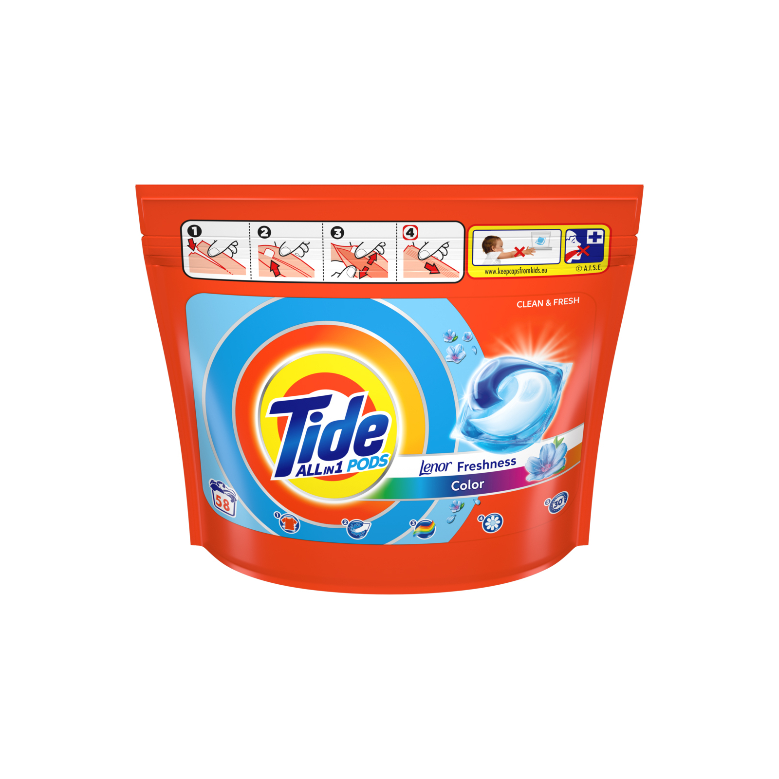 Капсули для прання Tide Все-в-1 Touch of Lenor Fresh Color 58 шт. (8001841640204) зображення 2