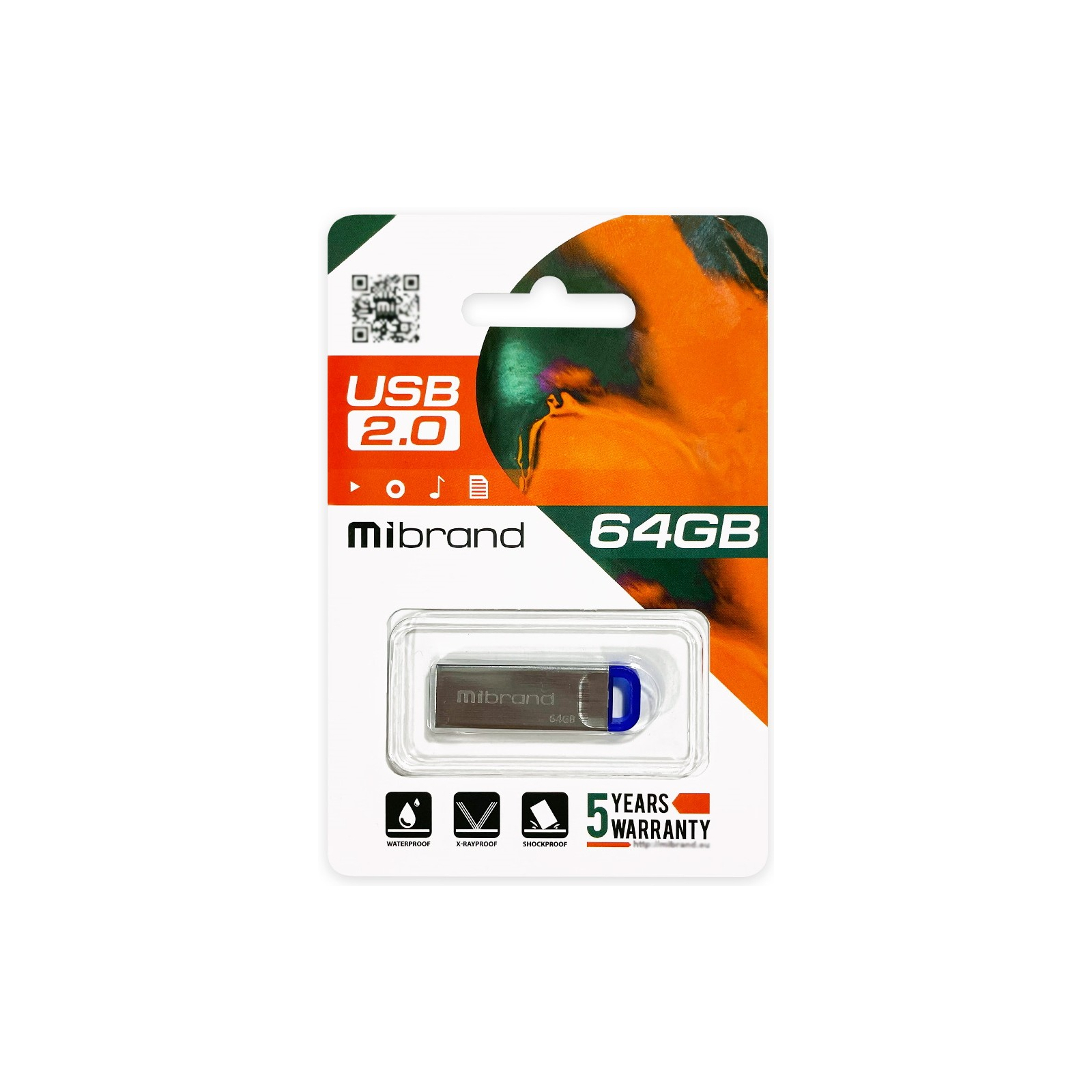 USB флеш накопитель Mibrand 64GB Falcon Silver-Blue USB 2.0 (MI2.0/FA64U7U) изображение 2