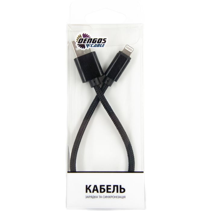 Дата кабель USB 2.0 AM to Lightning 0.2m black Dengos (NTK-L-SHRT-BLACK) изображение 3