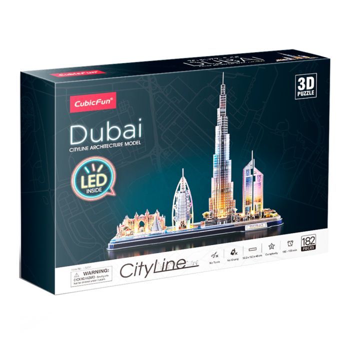 Пазл Cubic Fun Трехмерная головоломка-конструктор City Line с Led-подсветкой Дубай (L523h)
