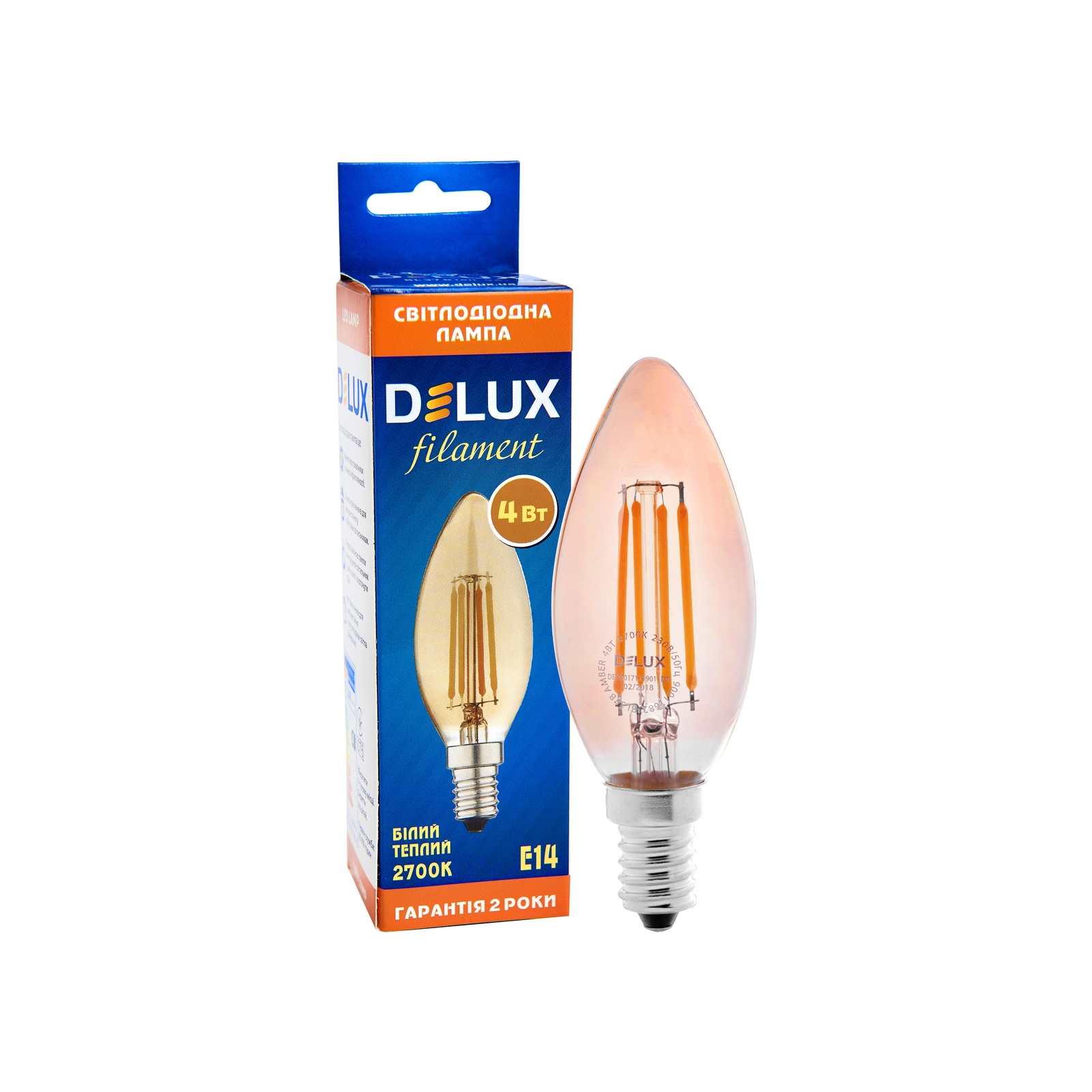 Лампочка Delux BL37B 4 Вт 2700K amber 220В E14 filament (90011682) зображення 3