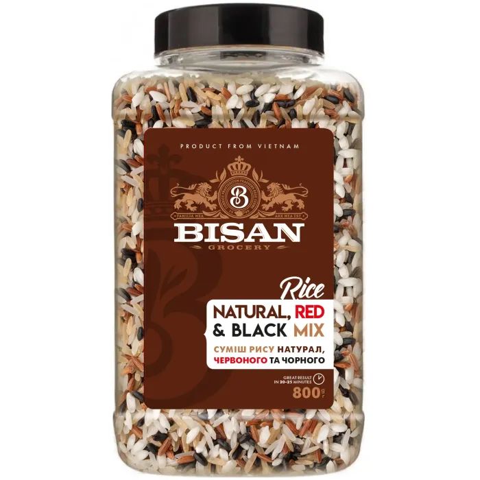 Крупа Bisan Суміш рису натурал, червоного та чорного 800 г (4820186124583)