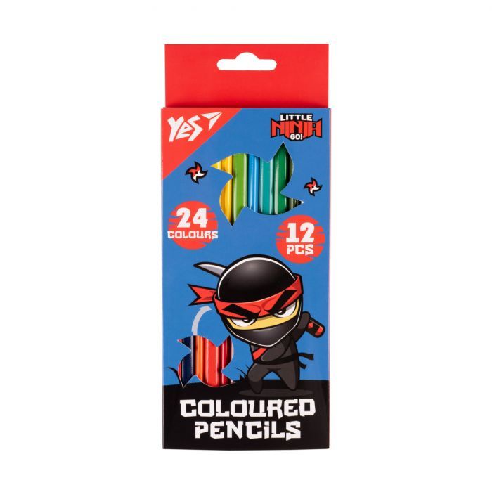 Карандаши цветные Yes Ninja (сине красный), двусторонние 12 шт. 24 цв (290749)