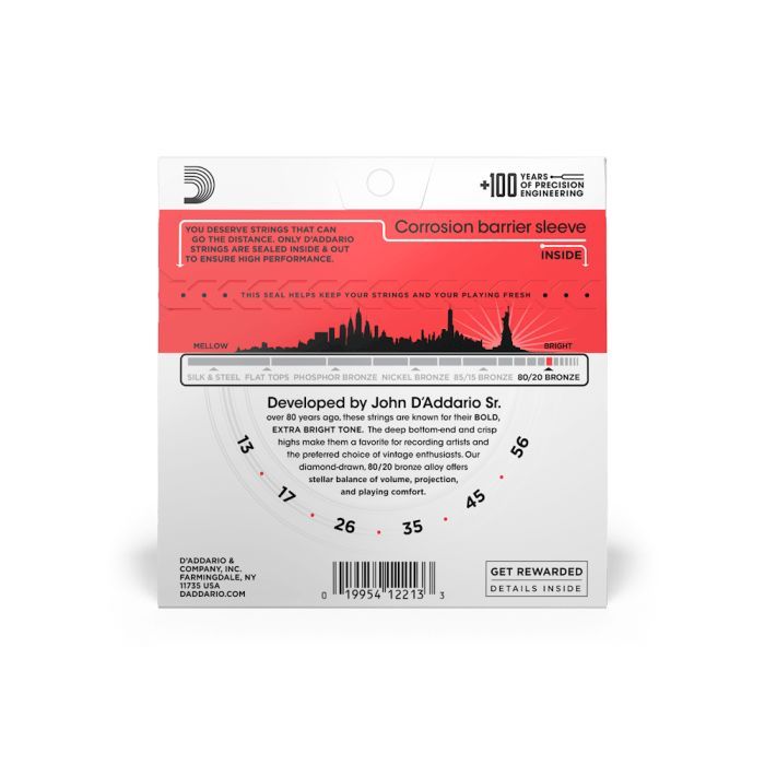 Струны для гитары D'Addario 80/20 Bronze Medium (13-56) (EJ12) изображение 3