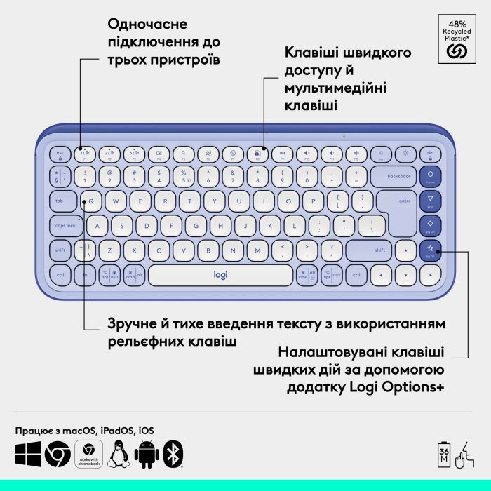 Клавіатура Logitech POP Icon Keys Bluetooth UA Lilac (920-013074) зображення 6