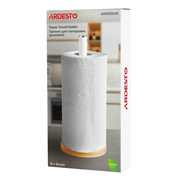 Тримач паперових рушників Ardesto Midori 15х34см, метал, бамбук, чорний (AR0913BB) зображення 7