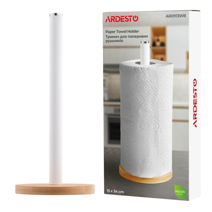Тримач паперових рушників Ardesto Midori 15х34см, метал, бамбук, чорний (AR0913BB) зображення 8