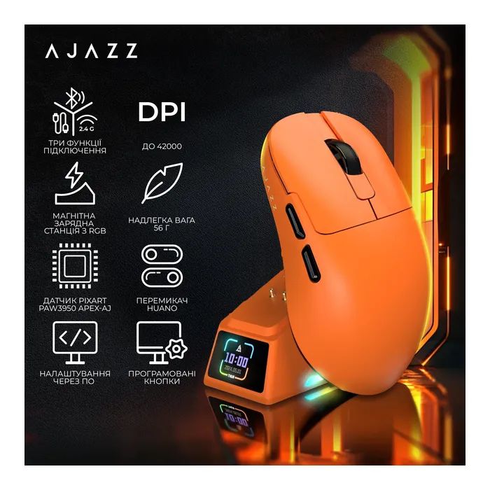 Мышка Ajazz AJ179APEX Wireless/Bluetooth/USB Orange (AJM179-A-O) изображение 8