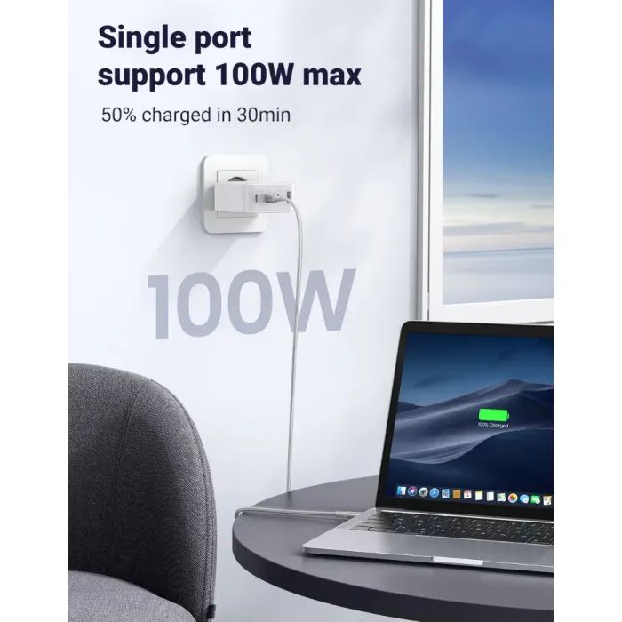 Зарядний пристрій Ugreen 4xUSB 100W (3хUSB-C+USB-A) Gan white CD226 (15337) зображення 5