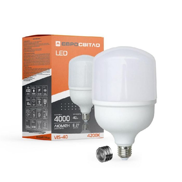 Лампочка Євросвітло 40Вт 6400К (VIS-40-E40/E27) изображение 2