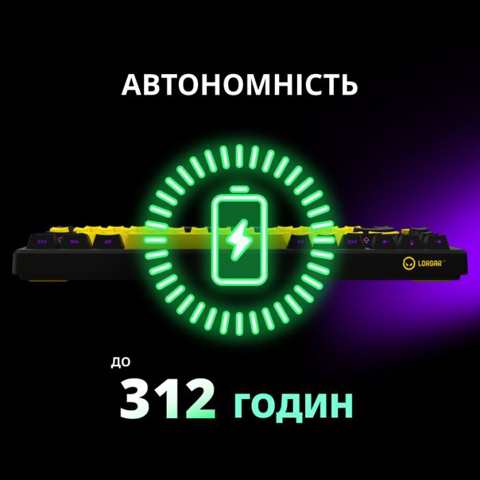 Клавиатура Lorgar KBP7075W Pro RGB Wireless/Bluetooth/USB UA Black/yellow (LRG-KBP7075W-YL-US) изображение 12