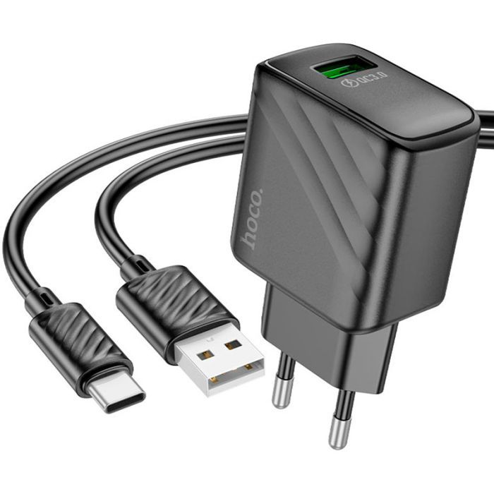 Зарядний пристрій HOCO CS21A Rich USB QC3.0 + cable USB to USB-C Black (6942007609906) зображення 2
