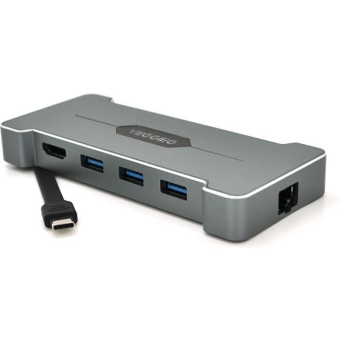 Концентратор VEGGIEG USB-C 5-in-1 USB-C + 3xUSB 3.0 + HDMI + RJ45 silver (TC06)