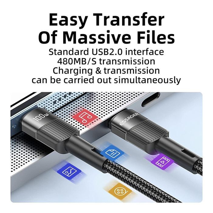 Дата кабель USB-C to USB-C 2.0m 100W black Essager (EXCTT1-XCA01) изображение 3