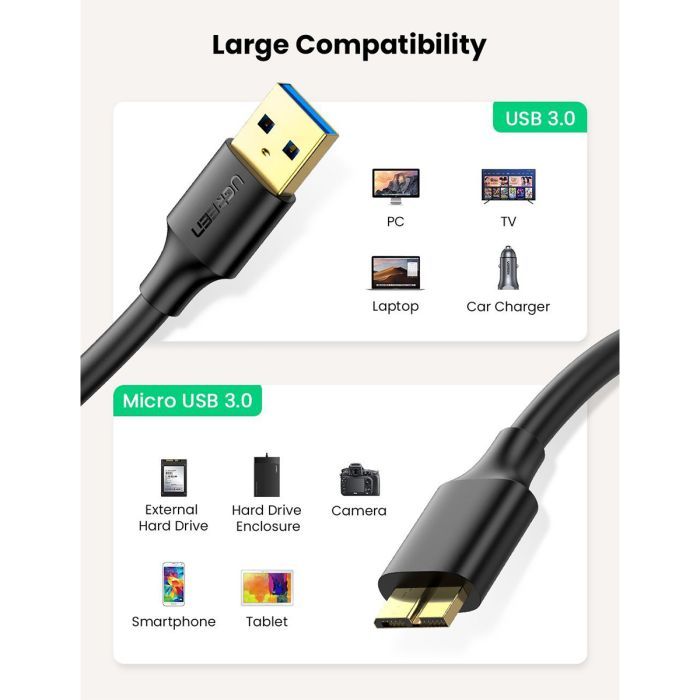 Дата кабель USB 3.0 AM to Micro B 1.0m US130 black Ugreen (10841) зображення 2