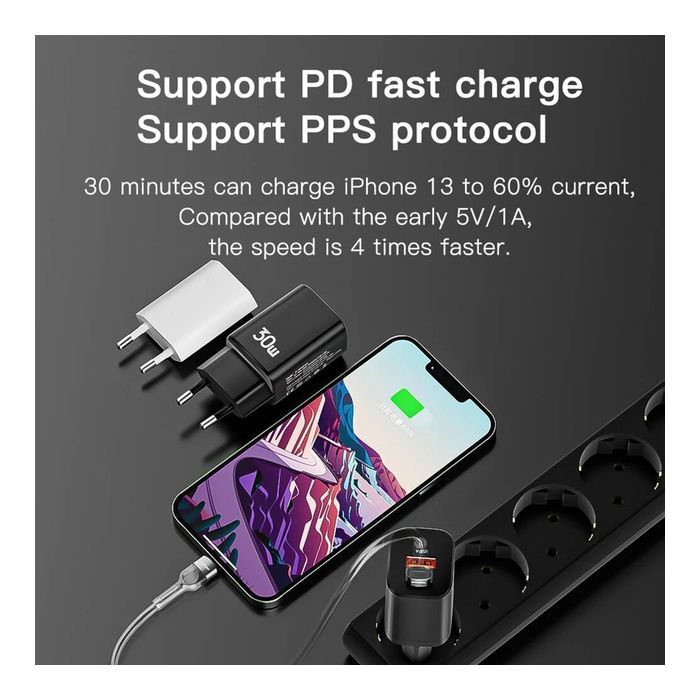 Зарядное устройство Essager 1xUSB + 1xUSB-C PD30W black (ECTPQS-ZTB01) изображение 5