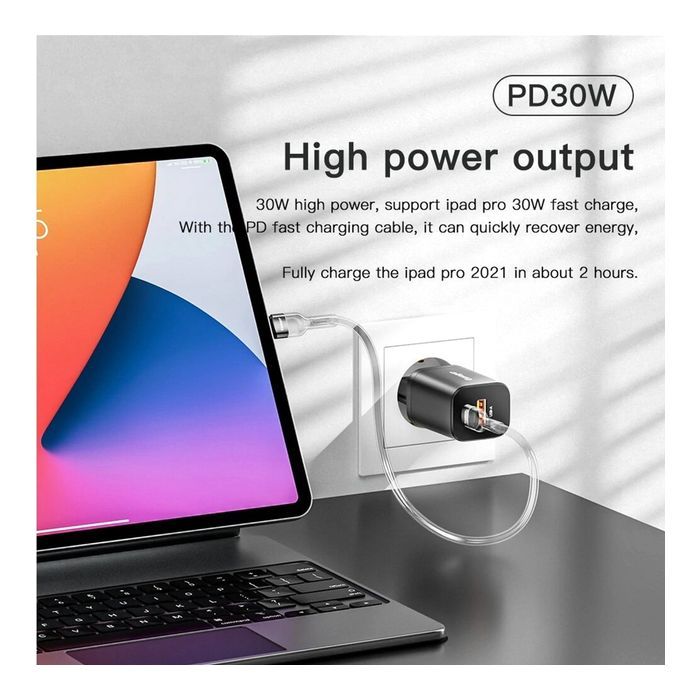 Зарядное устройство Essager 1xUSB + 1xUSB-C PD30W black (ECTPQS-ZTB01) изображение 6