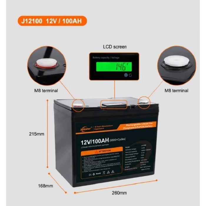 Батарея LiFePo4 JSDS 12.8V 100Ah LED (JSDS12100LED) зображення 5