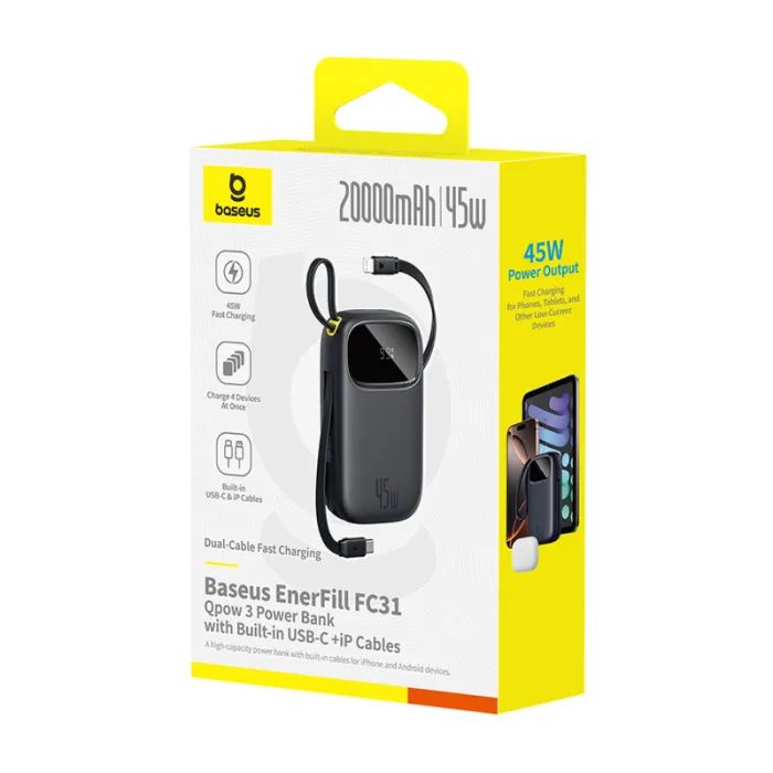 Батарея універсальна Baseus EnerFill FC31 Qpow 3 20000mAh 45W PD/3.0 QC/4.0 Black (E0028D00) зображення 6