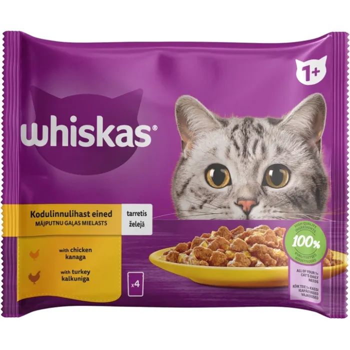 Влажный корм для кошек Whiskas курица, индейка в желе 4х85 г (4770608263676)