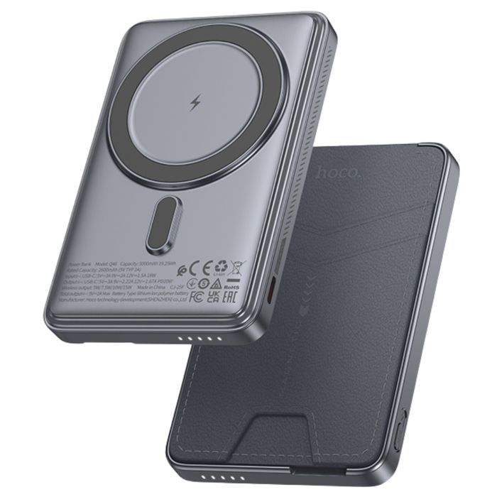 Батарея універсальна HOCO 5000mAh Title PD/20W Magnetic with stand + mini wallet Grey (Q46 / 714988)