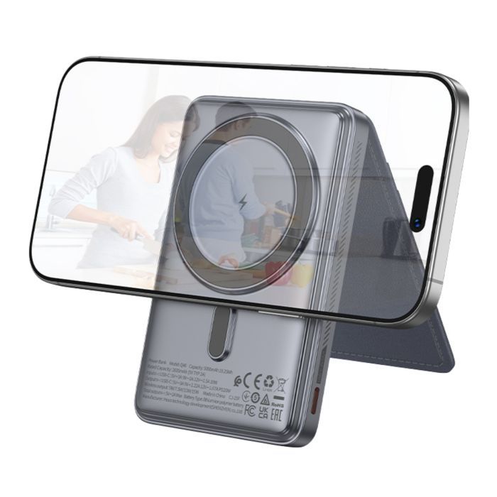 Батарея універсальна HOCO 5000mAh Title PD/20W Magnetic with stand + mini wallet Grey (Q46 / 714988) зображення 3